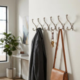 Set of Six Silver Cast Iron Baroque Scroll Wall Hooks