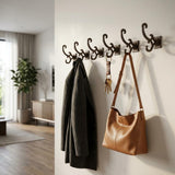 Set of Six Antiqued Bronze Cast Iron Scroll Wall Hooks