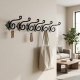 Set of Six Black Cast Iron Scroll Wall Hooks