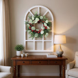 26" X 18" White Green And Red Floral Wood Hanging Wall Decor