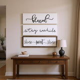 24" X 9" White And Black "Bless", "Stay A While", "Home Sweet Home" Wood Wall Decor
