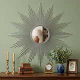 32" Silver Metal Sunburst Geometric Framed Accent Mirror