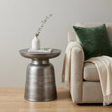 18" Glossy Silver Iron Round Pedestal End Table