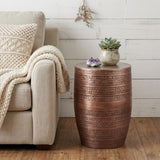 20" Textured Copper Distressed Iron Round Drum End Table