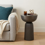 21" Matte Black Aluminum Round Pedestal End Table