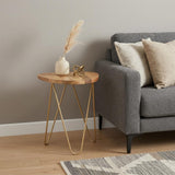 21" Natural and Gold Solid Wood and Iron Free Form End Table