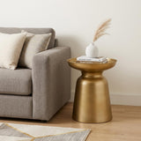 18" Powder Coated Gold Iron Round Pedestal End Table