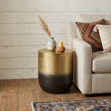 22" Hammered Gold and Black Distressed Iron Round Drum End Table