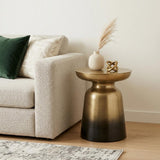 18" Powder Coated Gold and Black Iron Round Pedestal End Table