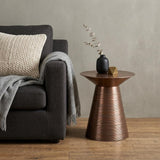 20" Textured Copper Distressed Iron Round Pedestal End Table