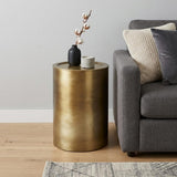 21" Antique Antiqued Gold Iron Round Drum End Table