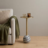 23" Powder Coated Gold and Gray Iron and Marble Round Pedestal End Table