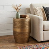 20" Textured Antiqued Gold Distressed Iron Round Drum End Table