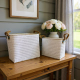 Set of Two White Metal Basket