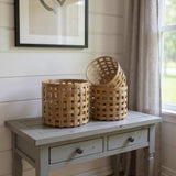 Set of Three Brown Solid Wood Basket