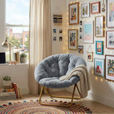 26" Gray and Bronze Tufted Faux Fur and Metal Folding Lounge Chair