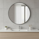 30" Black Metal Round Framed Bathroom Vanity Mirror