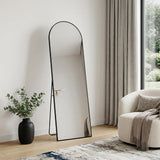 63" Black Metal Arch Freestanding and Wall Mount Framed Full Length Mirror