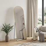 63" Gold Metal Arch Freestanding and Wall Mount Framed Full Length Mirror