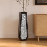 30" Black Mirrored Glass Floor Vase With Faux Crystals