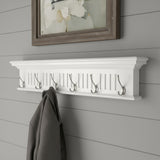 Six Hook 39" White Solid Wood Wall Mount Coat Rack