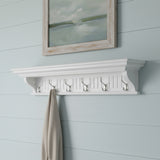 Six Hook 39" White Solid Wood Wall Mount Coat Rack