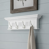 Four Hook 28" White Solid Wood Wall Mount Coat Rack