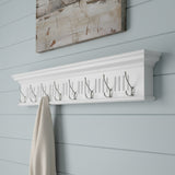 Eight Hook 51" White Solid Wood Wall Mount Coat Rack