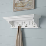 Four Hook 28" White Solid Wood Wall Mount Coat Rack