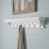 Eight Hook 51" White Solid Wood Wall Mount Coat Rack