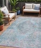5' X 8' Blue And Pink Medallion Washable Indoor Outdoor Area Rug