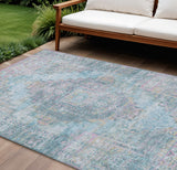 8' X 10' Blue And Pink Medallion Washable Indoor Outdoor Area Rug