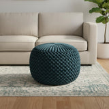 20" Teal Blue Velvet Tufted Round Pouf Ottoman
