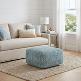 20" Aqua And White Cotton Chevron Pouf Ottoman
