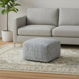 20" Denim Blue and White Cotton Chevron Pouf Ottoman