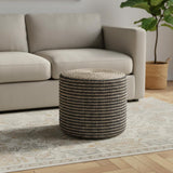 18" Black and Natural Jute Round Pouf Ottoman