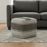18" Brown and Gray Cotton and Wool Striped Pouf Ottoman