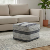 18" Blue Cotton Striped Pouf Ottoman