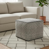 18" Black and White Cotton Geometric Pouf Ottoman