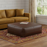 36" Dark Brown Faux Leather Pouf Ottoman