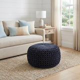 20" Navy Blue Velvet Tufted Round Pouf Ottoman