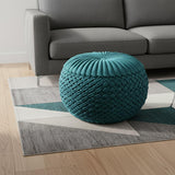 20" Teal Blue Velvet Tufted Round Pouf Ottoman
