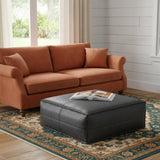 36" Black Faux Leather Pouf Ottoman
