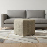 18" Gray and Natural Jute Cube Pouf Ottoman