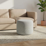 20" Light Blue and White Cotton Abstract Round Pouf Ottoman