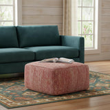 20" Cream and Maroon Cotton Chevron Pouf Ottoman