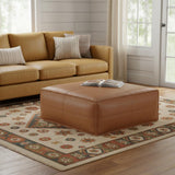 36" Brown Faux Leather Pouf Ottoman