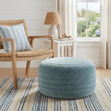 20" Turquoise Velvet Ribbed Round Pouf Ottoman