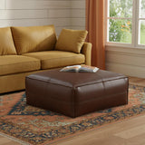 30" Dark Brown Faux Leather Pouf Ottoman