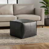 18" Black Faux Leather Pouf Ottoman